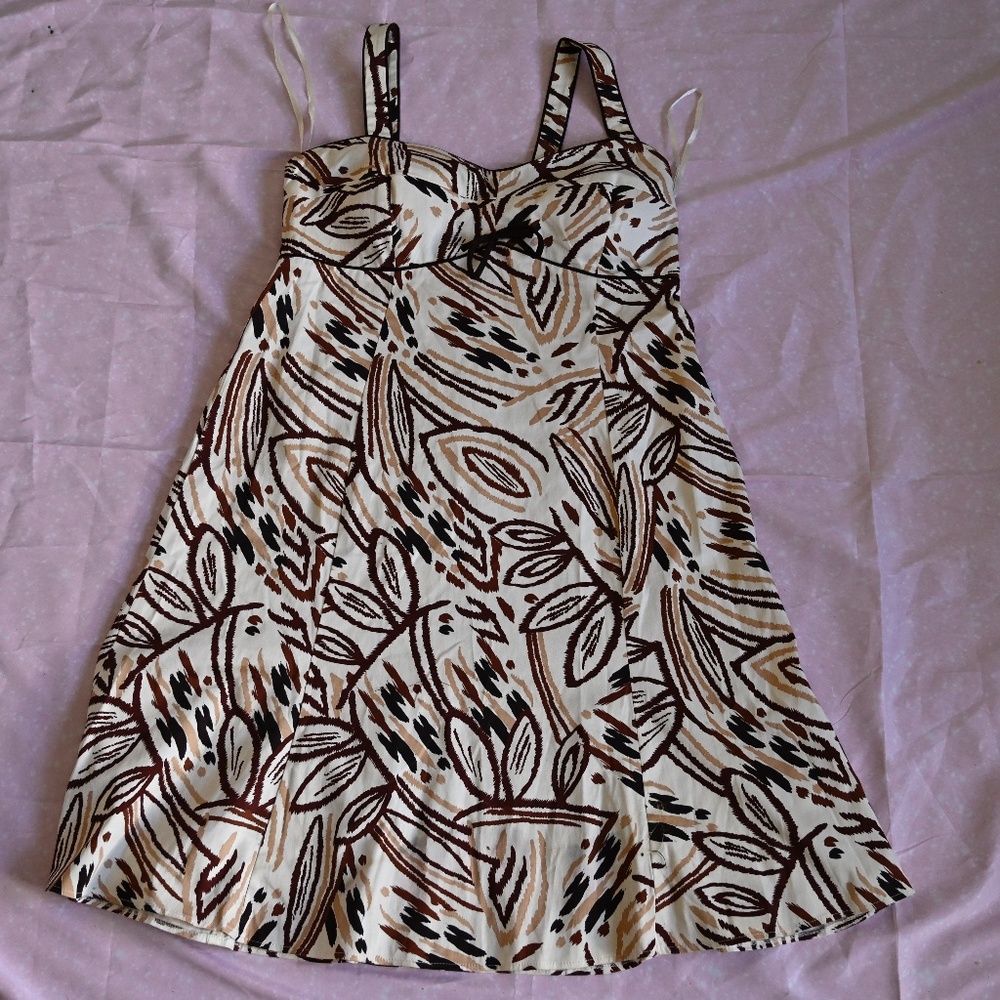 Madison Leigh Brown & Tan Striped Mini Dress – Chest Bow – Size 14